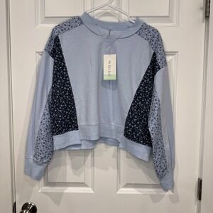 AS Revival Floral Patchwork Sweatshirt Blue Mixed Media Pullover Size XS NEW